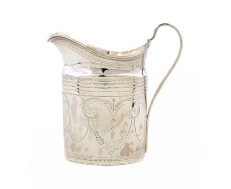 A GEORGE III SILVER OVAL CREAM JUG 10.5cm h, by Solomon Hougham, London 1797, 3ozs ++Of good colour with slight wear, light e