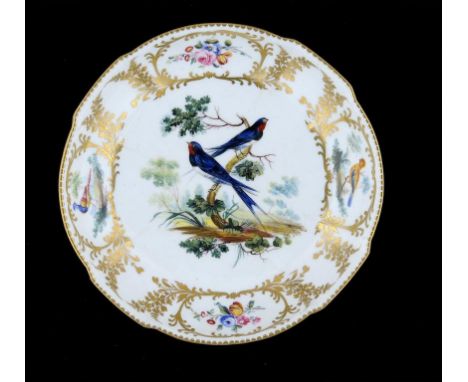A SEVRES DISH, THE PORCELAIN C1780 REDECORATED BY THOMAS MARTIN RANDALL, C1840 22cm diam Provenance: Barry Lomax. The bird pa
