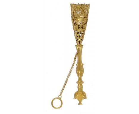 A VICTORIAN GILT BRASS POSY HOLDER, ENGLISH OR FRENCH, C1860 16cm l, PODR mark ++In good original condition retaining the cha