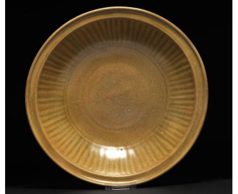 A CHINESE CELADON BOWL, SONG DYNASTY the underside with unglazed ring inside the foot, 32cm diam ++Undamaged, no restoration