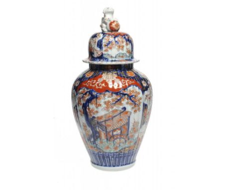 A JAPANESE IMARI REEDED JAR AND COVER, MEIJI 49cm h ++In fine condition with wear to gilding on the rim of the cover