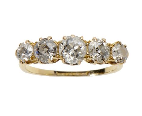 A DIAMOND FIVE STONE RING in gold, size O ++In good second hand condition