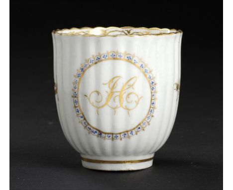 A CAUGHLEY COFFEE CUP OF RARE SHAPE FROM AN INITIALLED SERVICE, C1795 enamelled with the Salopian Chain pattern, 6.5cm h Prov