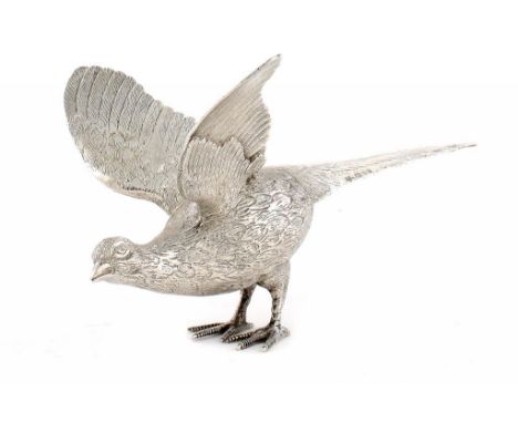 AN ELIZABETH II SILVER PHEASANT TABLE ORNAMENT 12.5cm h, by C J Vander Ltd, London 1971, 12ozs 10dwts ++In fine condition, no