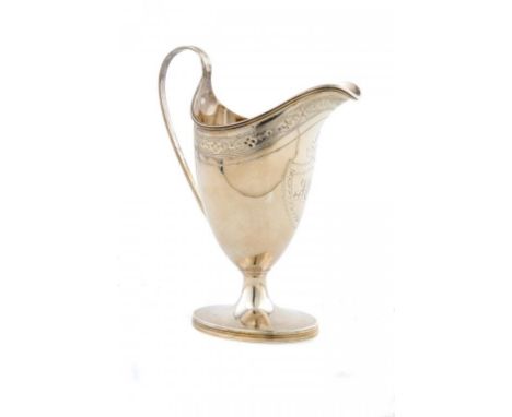 A GEORGE III SILVER BRIGHT CUT HELMET SHAPED CREAM JUG 14cm h, by Peter and Ann Bateman, London 1793, 3ozs ++In excellent pre