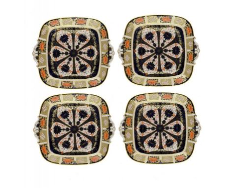 A SET OF FOUR ROYAL CROWN DERBY IMARI PATTERN SQUARE DISHES, 1917 AND 1918 27cm w, printed marks ++All in good condition