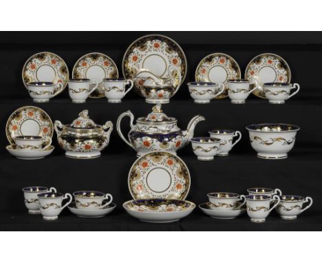 A JOHN AND WILLIAM RIDGWAY JAPAN PATTERN TEA SERVICE, C1825 teapot, cover and stand 17cm h, pattern 2/893 (33) Representative