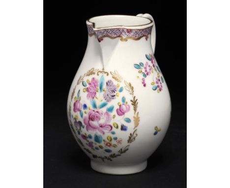A WORCESTER POLYCHROME SPARROW BEAK JUG, C1770 9.5cm h, collector's label Provenance: Harris Masterson Collection. ++In fine 