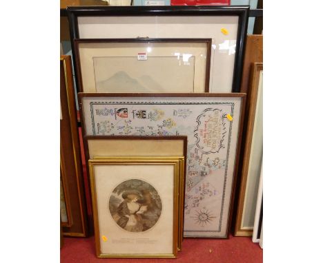 After J.R. Smith - Pair of colour engravings; Alec Fraser - etching; Betty Cole - Map of Whipsnade Park; a Japanese watercolo