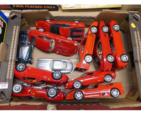 A tray of Burago 1/18 scale loose diecast to include 1987 Ferrari F40, 1961 Jaguar type E, 1954 Mercedes Benz 300SL, etc