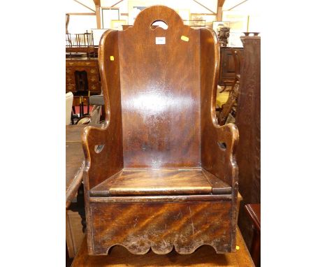 A 19th century mahogany child's rocking hinge top commode, width 40cm
