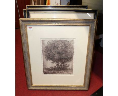 Terry Kubecki (contemporary) RA - Gordon and Nicki's Tree, etching; together with various 19th century monochrome engravings,