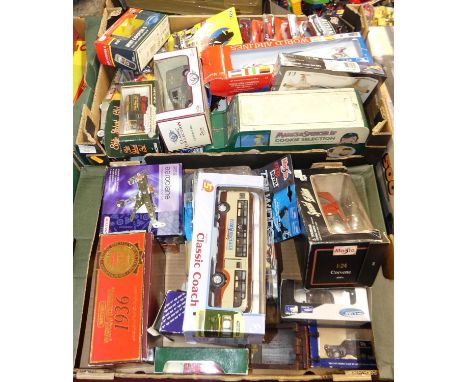 Two trays containing a quantity of mostly boxed modern issue diecast to include Matchbox Models of Yesteryear 1936 Leyland Cu