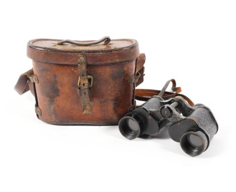 A pair of WWII binoculars by Taylor &amp; Hobson, dated 1941 with broad arrow mark, no 64466, in earlier leather case