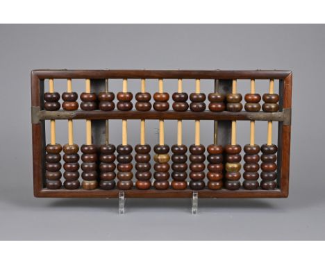 A VINTAGE CHINESE ABACUS, SHANGHAI 20TH CENTURY. Hardwood frame and beads with bamboo rods. 35cm x 17cmGood overall condition