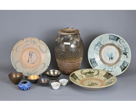 A GROUP OF CHINESE / THAI / JAPANESE ITEMS. To include a Thai Sawankhalok pottery jar, 14-16th century, with Robert McPherson