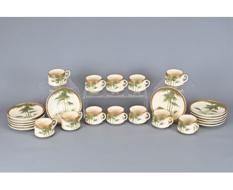 JAPANESE TWENTY FOUR PIECE SATSUMA WARE  COFFEE CUP SET, EARLY 20TH CENTURY. Twelve cups and twelve saucers decorated with ba
