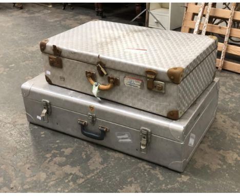 Two vintage aluminium suitcases, 84cmW and 70cmW 