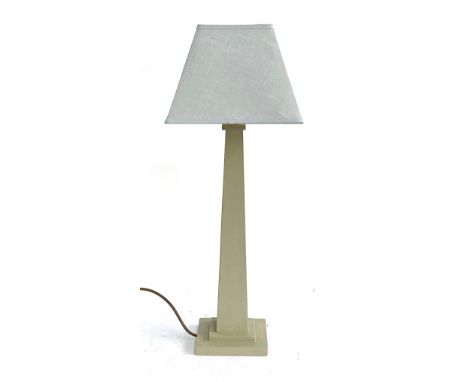 An OKA grey painted tapering table lamp, with a shade, 62cmH overall 