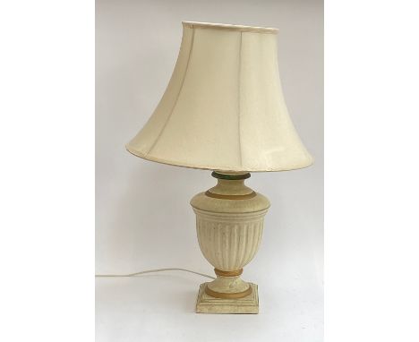 A ceramic table lamp with shade, 34cmH to base of fitting, 70cmH overall 