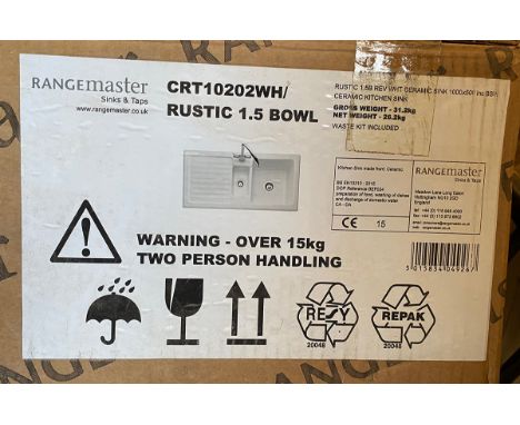 A Rangemaster white ceramic kitchen sink, new in box, 1000x500mm 