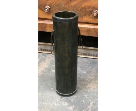A green leather stick stand, 66cmH 