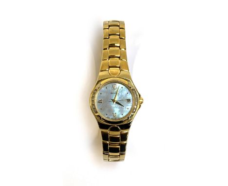 A ladies Citizen Eco-Drive watch, with mother of pearl face, diamond set bezel, the dial 18mmD 
