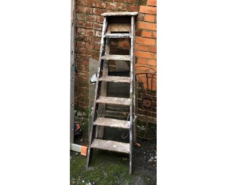 A vintage wooden seven rung stepladder, approx 160cmH 