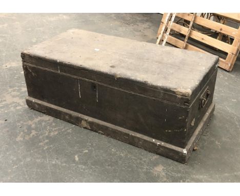 A 19th century storage trunk containing a large quantity of vintage hand tools, to include planes, drills etc, 92cmW 
