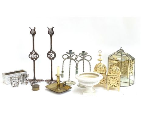 A mixed lot to include candlesticks, brass candlestick holder etc 