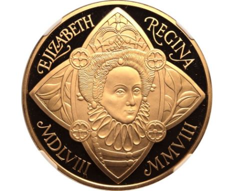 UNITED KINGDOM. Elizabeth II, 1952-2022. Gold 5 pounds (crown), 2008. Royal Mint. Proof. Commemorating the 450th anniversary 