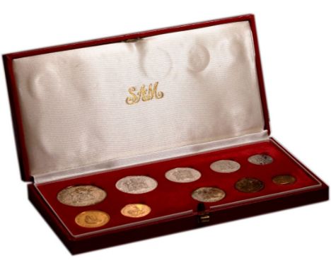 SOUTH AFRICA. Gold-Silver-Bronze 10-coin proof set, 1981. Pretoria. in Red SAM box of issue, gold 2 Rand and 1 Rand included 