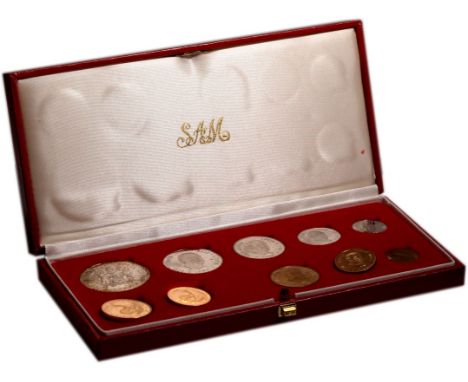 SOUTH AFRICA. Gold-Silver-Bronze 10-coin proof set, 1982. Pretoria. in Red SAM box of issue, gold 2 Rand and 1 Rand included 