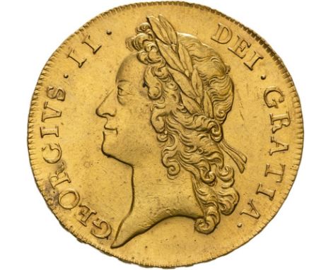 GREAT BRITAIN. George II, 1727-60. Gold 5 guineas, 1738. London. Young laureate head left. Legend reads GEORGVS·II· DEI·GRATI