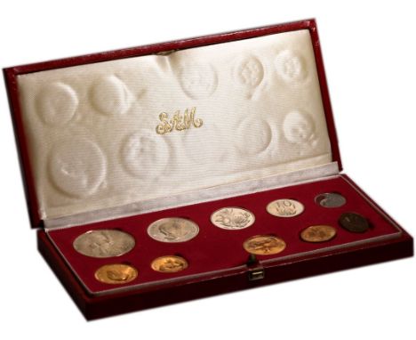 SOUTH AFRICA. Gold-Silver-Bronze 10-coin proof set, 1979. Pretoria. in Red SAM box of issue, gold 2 Rand and 1 Rand included 