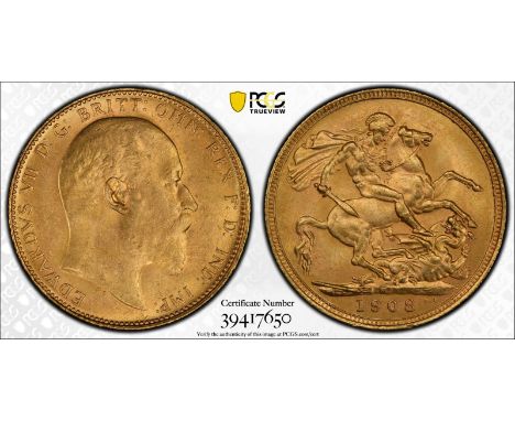 AUSTRALIA. Edward VII, 1901-10. Gold sovereign, 1908 M. Melbourne. Bare head right, DeS. below; EDWARDVS VII D: G: BRITT: OMN