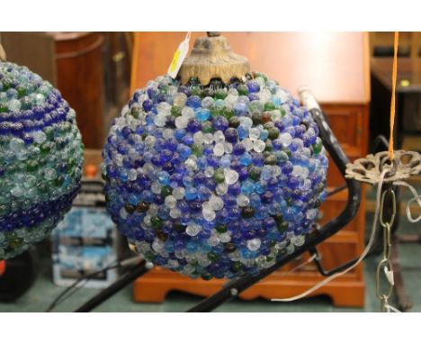 Clear, blue, green and amber glass ceiling hanging light fitting, +/- 25 cm. 