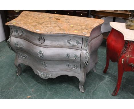 Continental three drawer commode chest of drawers with marble top, 84 cm high, 105 cm wide