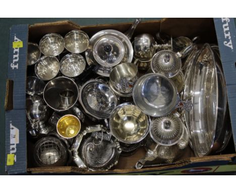 Box of silver plated goblets, teapot, coffee pot etc