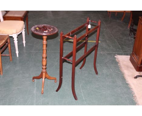 Late 19th century tripod table with turned column and a towel rail