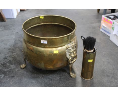 Brass planter and World War 1 shell case used as a companion stand