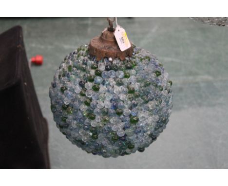 Clear, green and blue glass ceiling hanging light fitting, +/- 23 cm. 
