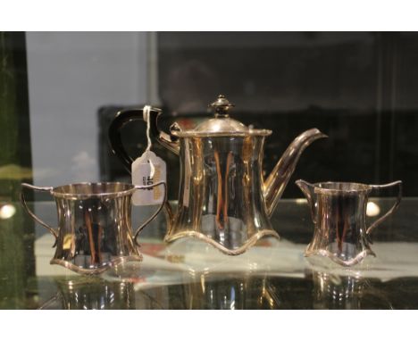 Three piece Pilkington silver plate bachelors tea service, teapot, milk jug and sugar basin