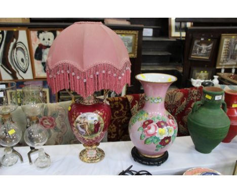 Large decorative vase and decorative table lamp and shade