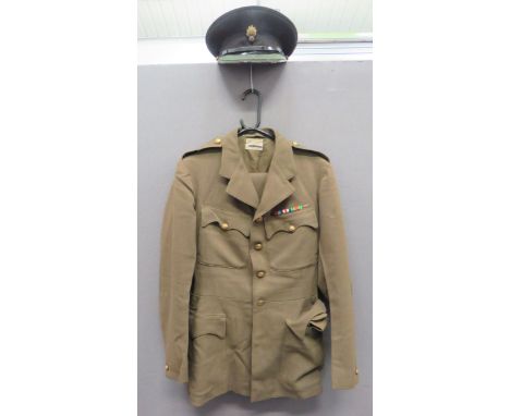 WW2 Grenadier Guards Service Dress Uniformconsisting khaki, single breasted, open collar tunic. Patch chest pockets with butt