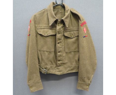 1944 Dated 1940 Pattern RE 1st Corps Battledress Jacketkhaki woollen, single breasted, closed collar, short jacket.  Patch ch