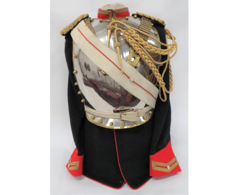 Post 1953 Royal Horse Guards Blue dress tunic with anodised buttons . Gilt cord shoulder straps and aiguillette . Plated brea