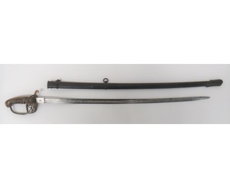 1822/1845 Pattern infantry Officer's Sword32 1/4 inch, single edged, slightly curved blade with wide fuller.  Brass, Gothic g