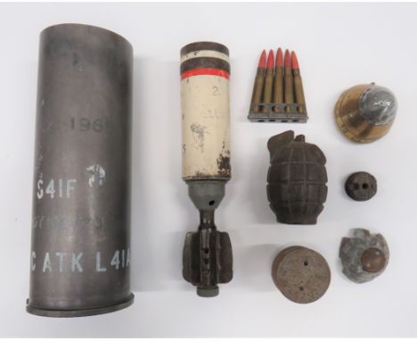 Small Selection Of Inert Bombs And Fusesincluding Mills grenade unfinished casting by "BMR" ... No 36 grenade base plug dated