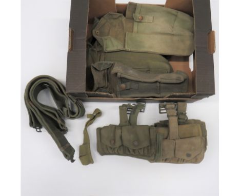 Selection of 1937 Pattern Webbingconsisting 5 x utility pouches ... 6 x drivers' double, small ammunition pouches ... Bayonet